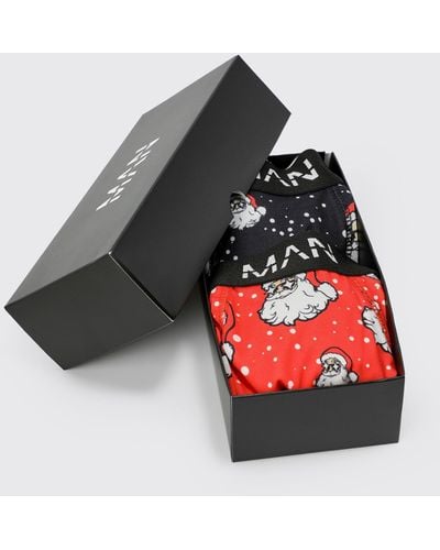 Boohoo 2 Pack Santa Print Boxers In Giftbox - Red