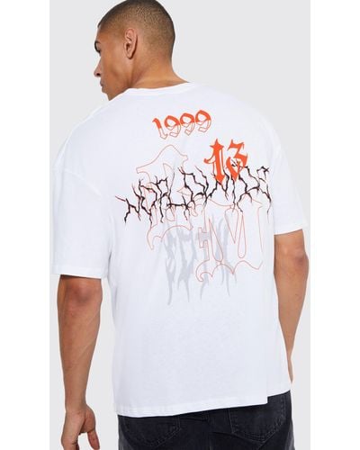 Boohoo Oversized Extended Neck Graffiti T-shirt - White