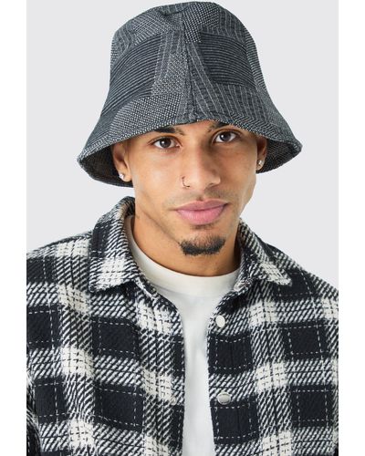 BoohooMAN Denim Patchwork Bucket Hat - Grey