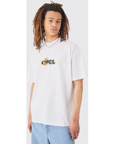 BoohooMAN Oversized Ofcl Heavy Print T-shirt - White