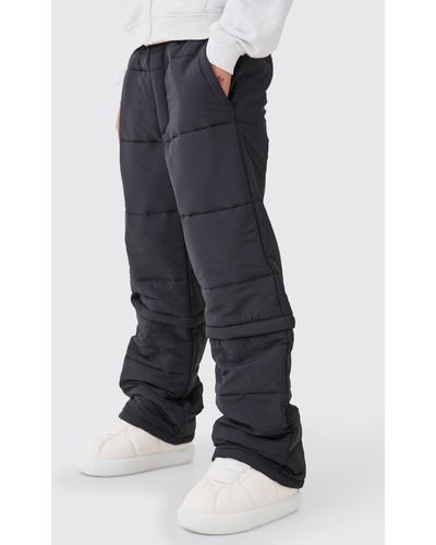 BoohooMAN Elastic Waist Quilted Zip Off Wide Leg Trousers - Blue
