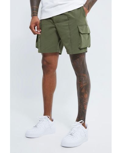 Boohoo Elastische Slim-Fit Cargo-Shorts - Grün