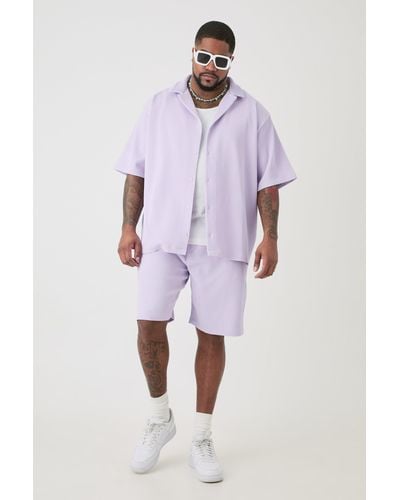 Boohoo Plus Drop Revere Pleated Shirt & Short In Lilac - Purple