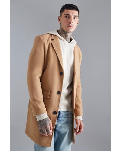BoohooMAN Single Breasted Wool Look Overcoat In Camel - Natural