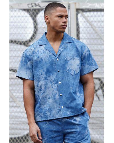 BoohooMAN Boxy Fit Fabric Interest Denim Shirt - Blue