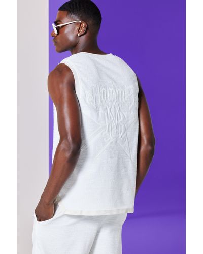 BoohooMAN Textured Star Embroidered V Neck Basketball Vest - Lila