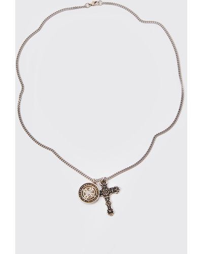 Boohoo Cross Pendant Necklace - Gray