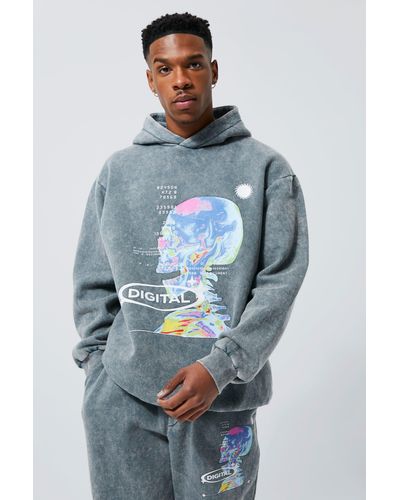 Boohoo Oversized Washed Graphic Hoodie - Blue
