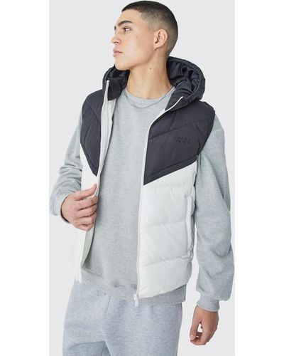 BoohooMAN Man Colour Block Quilted Hooded Gilet - Blue