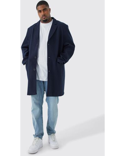 Boohoo Plus einreihiger Mantel in Wolloptik - Blau