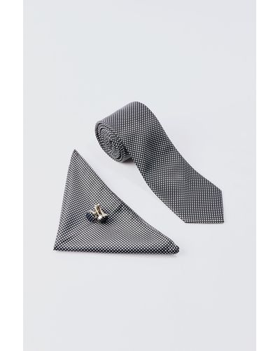 BoohooMAN Slim Tie, Pocket Square And Cuff Links Set In Black - Gray