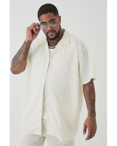 BoohooMAN Plus Linen Oversized Revere Shirt In Ecru - Weiß