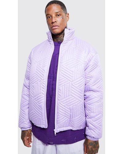 BoohooMAN Funnel Neck Oversized Quilted Puffer - Purple