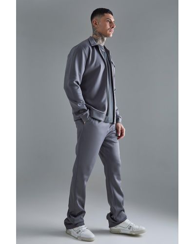 BoohooMAN Tall Scuba Harrington Jacket Set - Gray