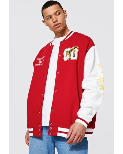 BoohooMAN Tall Exclusive Badge Varsity Bomber - Red
