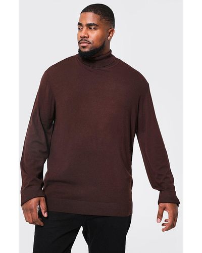 BoohooMAN Plus Regular Fit Roll Neck Sweater - Brown