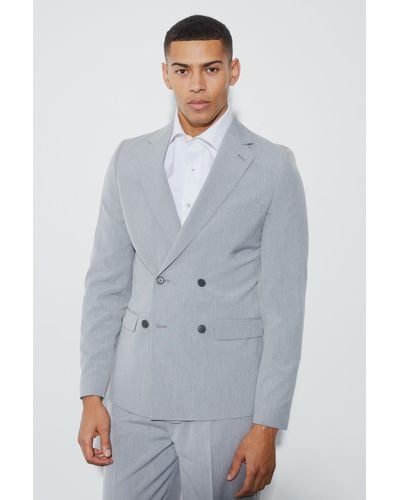 Boohoo Super Skinny Double Breasted Suit Jacket - Grey