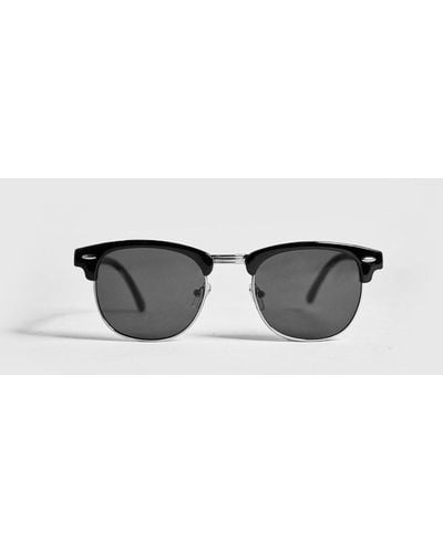 BoohooMAN Retro Silver Frame Sunglasses - Black