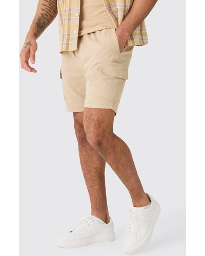 BoohooMAN Skinny Fit Cargo Shorts - Natur