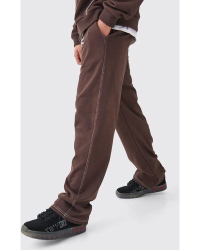 BoohooMAN Relaxed Fit Heavy Contrast Stitch Jogger - Braun
