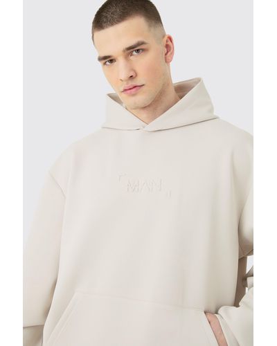 BoohooMAN Tall Oversized Boxy Scuba Embossed Hoodie - White