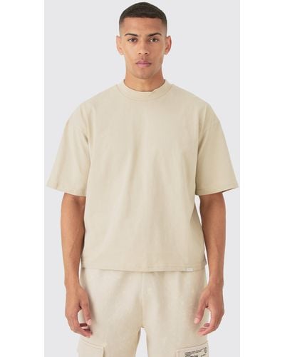 BoohooMAN Oversized Extended Neck Boxy Heavyweight T-shirt - Natural