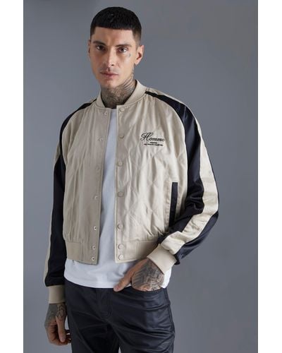 BoohooMAN Homme Boxy Quilted Satin Souvenir Jacket - Gray