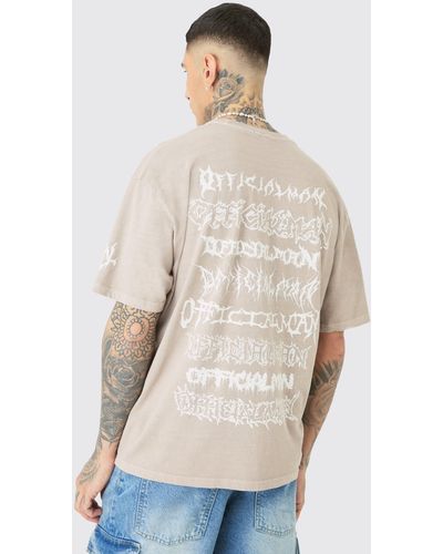 BoohooMAN Tall Extended Neck Washed Official Tour T-shirt - Natural