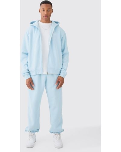 BoohooMAN Man Oversized Zip Through Hooded Tracksuit - Blue