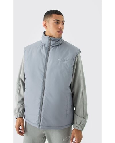 BoohooMAN Edition Oversized Funnel Neck Padded Gilet - Blue