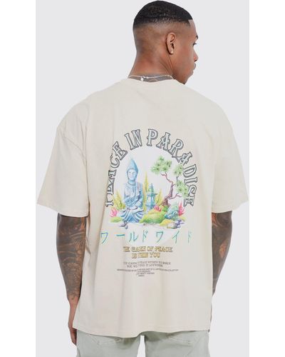 BoohooMAN Oversized Peace In Paradise T-shirt - White