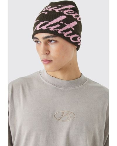 BoohooMAN Limited Edition Graphic Beanie - Brown