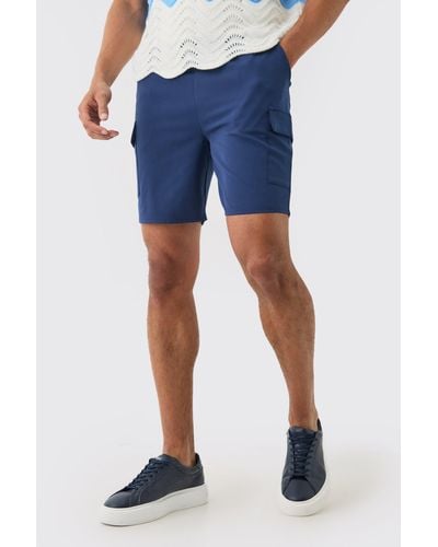 BoohooMAN Elasticated Waist Skinny Fit Cargo Shorts - Blau