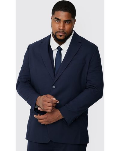 BoohooMAN Plus Essential Regular Fit Suit Jacket In Navy - Blue