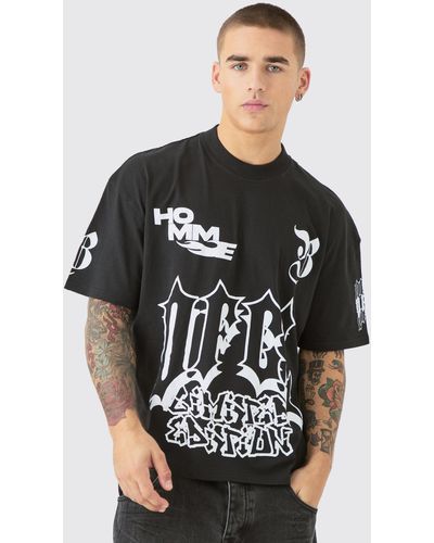 BoohooMAN Oversized Boxy Extended Neck Ofcl Moto Graphic T-shirt - Schwarz