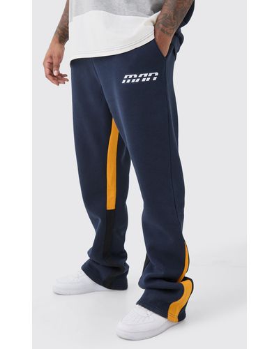 BoohooMAN Plus Slim Fit Flare Colour Block Gusset Joggers In Navy - Blue
