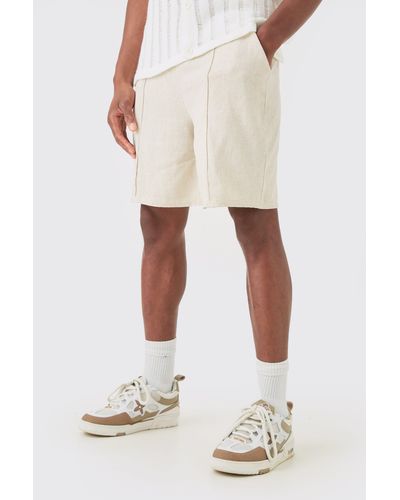 BoohooMAN Linen Look Pin Tuck Elasticated Waist Relaxed Shorts - White