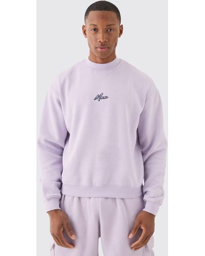 BoohooMAN Man Oversized Boxy Extended Neck Sweatshirt - Purple