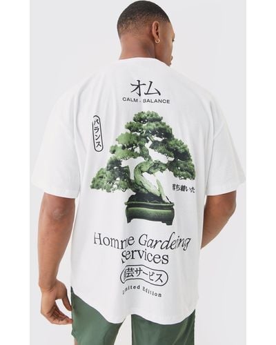 BoohooMAN Oversized Gardening Print T-shirt - White