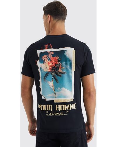 BoohooMAN Tall T-Shirt mit Palmen Photo Print - Blau