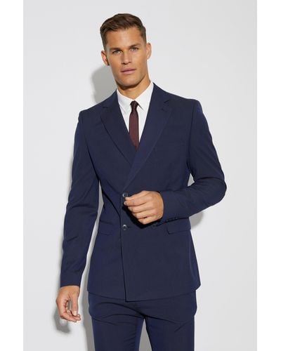 BoohooMAN Tall Skinny Double Breasted Suit Jacket - Blue