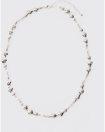 BoohooMAN Pearl And Metal Necklace In Silver - Weiß