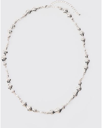 BoohooMAN Pearl And Metal Necklace In Silver - White