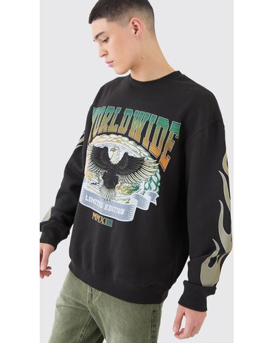 BoohooMAN Oversized Eagle Graphic Sweatshirt - Grau