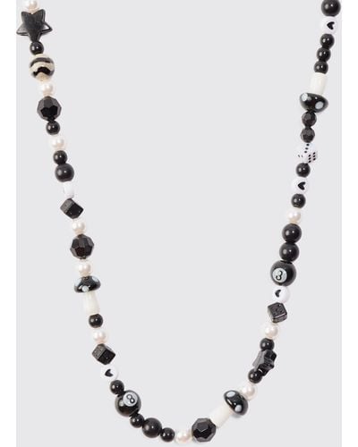 BoohooMAN Mixed Beaded Necklace In Black