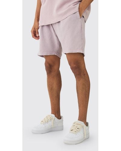 BoohooMAN Relaxed Washed Heavyweight Volley Waffle Shorts - Pink