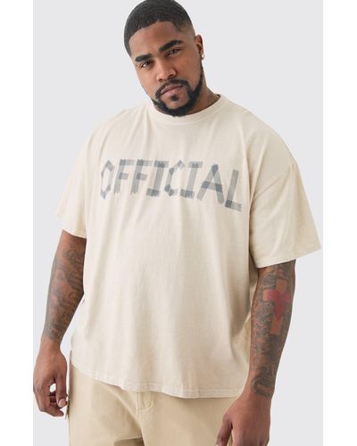 BoohooMAN Plus Oversized Overdye Official Print T-shirt - Natural