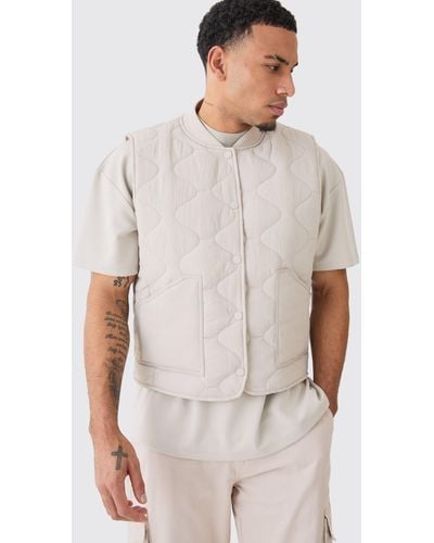 BoohooMAN Onion Quilted Gilet - White