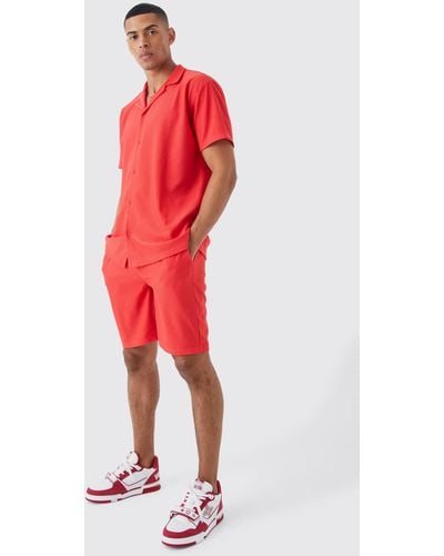 BoohooMAN Short Sleeve Oversized Shirt And Short Set - Red