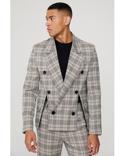 BoohooMAN Check Split Hem Boxy Suit Jacket - Grau